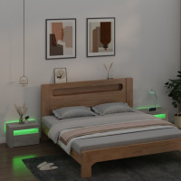 Miniatyr av produktbild för Sängbord 2 st med LED-belysning Betonggrå 60x35x40 cm