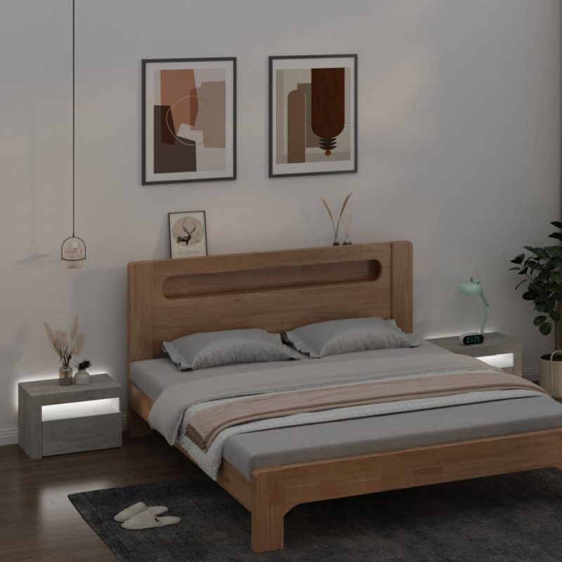 Produktbild för Sängbord 2 st med LED-belysning Betonggrå 60x35x40 cm