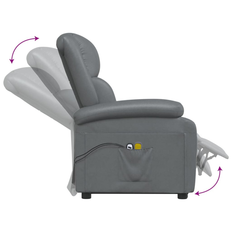 Produktbild för Massagefåtölj med uppresningshjälp grå konstläder