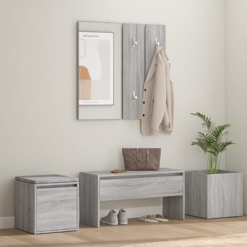 Produktbild för Hallmöbler set grå sonoma konstruerat trä