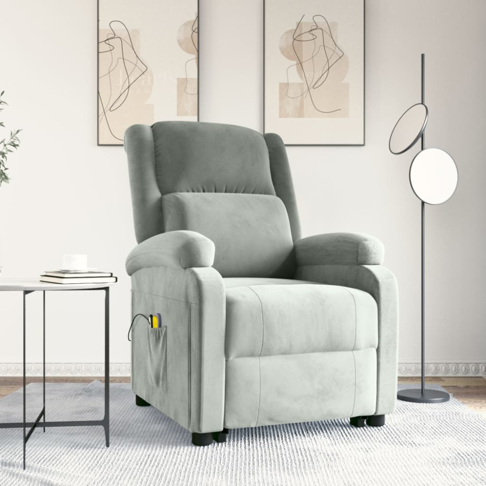 Produktbild för Massagefåtölj med uppresningshjälp ljusgrå sammet