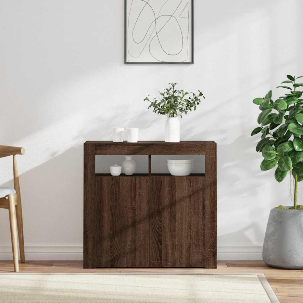 Produktbild för Skänk med LED-belysning brun ek 80x35x75 cm