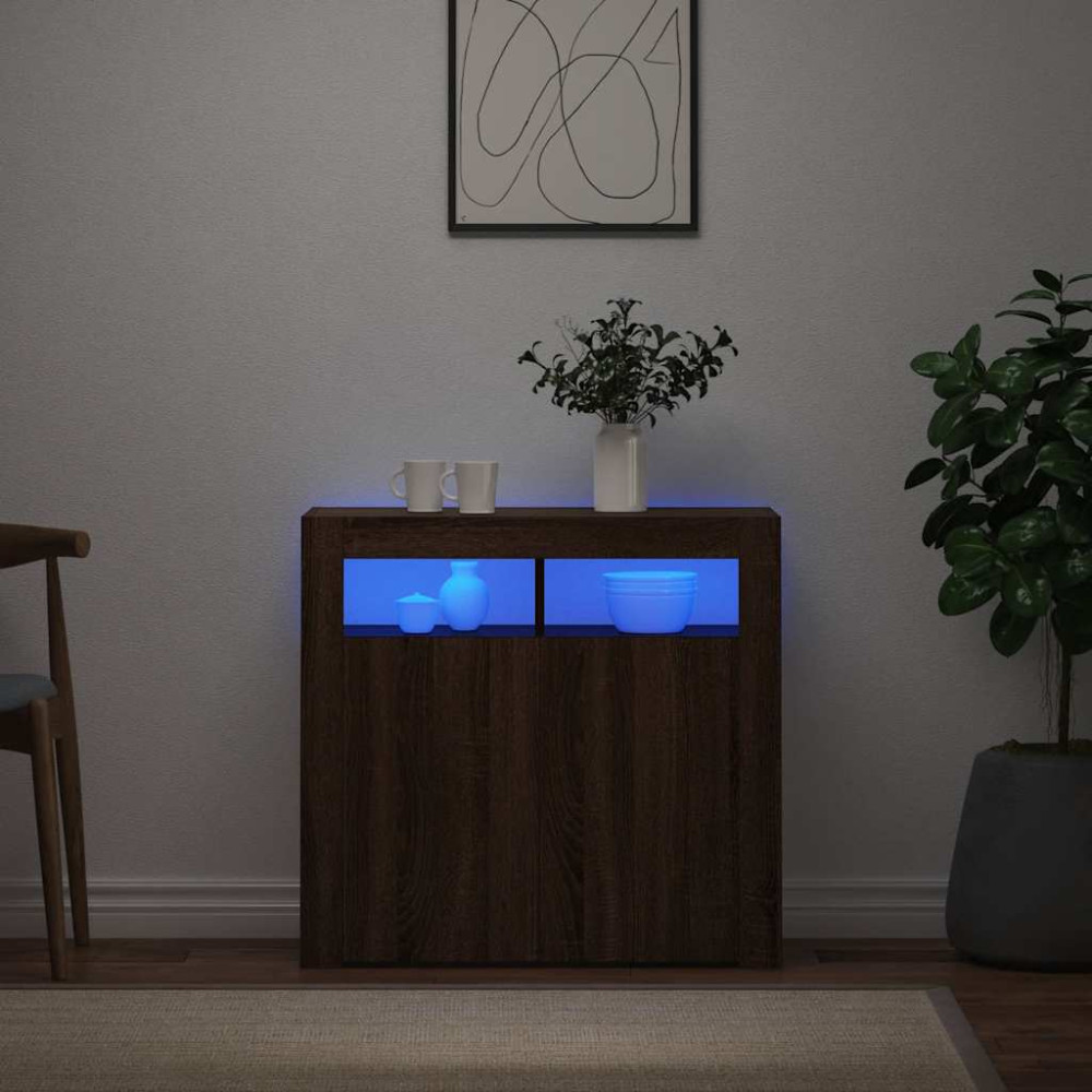 Produktbild för Skänk med LED-belysning brun ek 80x35x75 cm