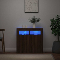 Produktbild för Skänk med LED-belysning brun ek 80x35x75 cm