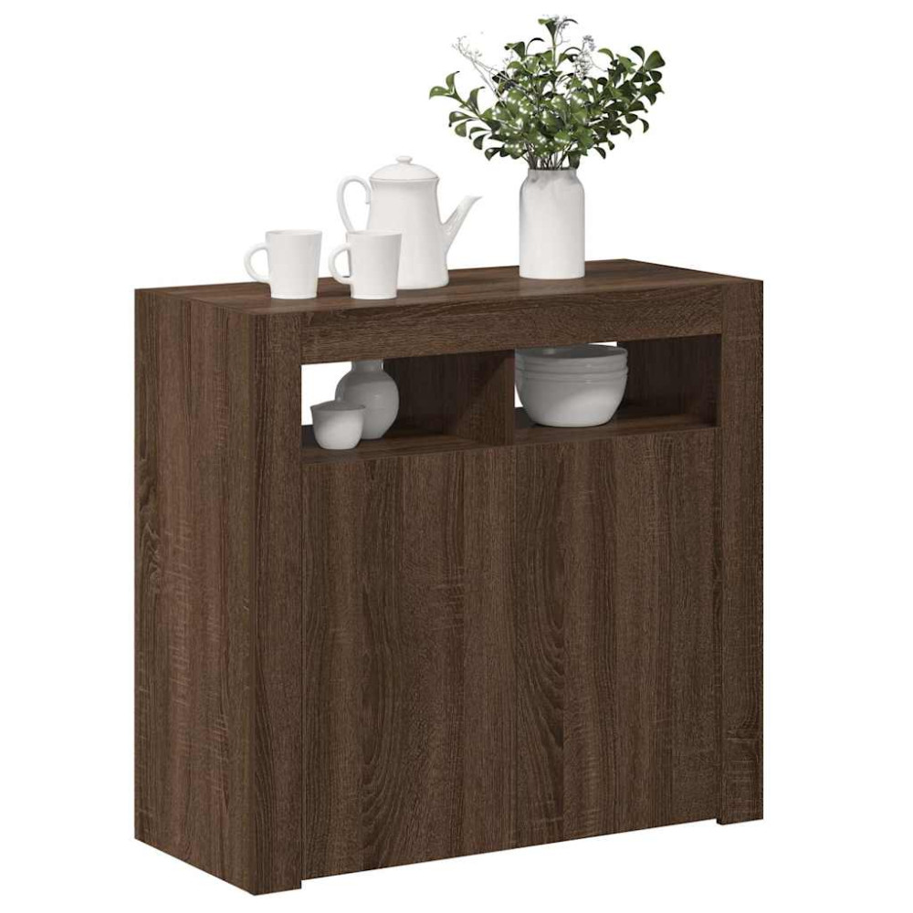 Produktbild för Skänk med LED-belysning brun ek 80x35x75 cm