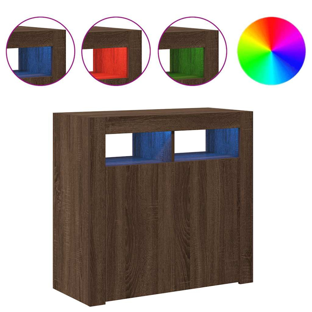 Produktbild för Skänk med LED-belysning brun ek 80x35x75 cm