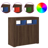 Produktbild för Skänk med LED-belysning brun ek 80x35x75 cm