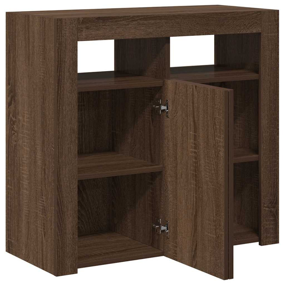 Produktbild för Skänk med LED-belysning brun ek 80x35x75 cm