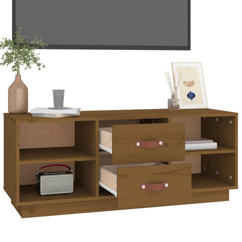 Produktbild för Tv-bänk honungsbrun 100 x 34 x 40 cm massiv furu
