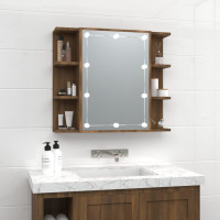 Produktbild för Spegelskåp med LED brun ek 70x16,5x60 cm