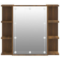 Produktbild för Spegelskåp med LED brun ek 70x16,5x60 cm