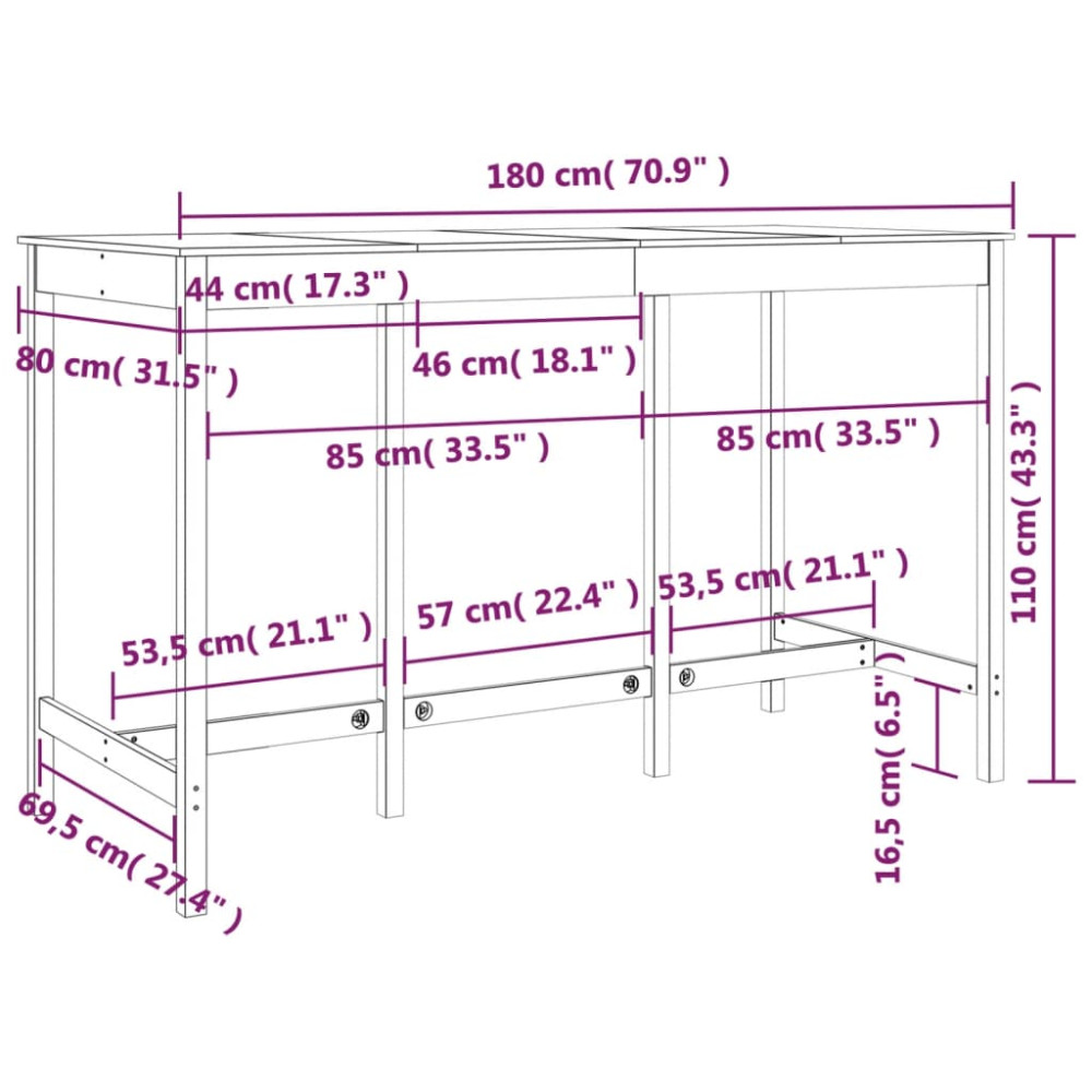 Produktbild för Barbord 180x80x110 cm massiv furu