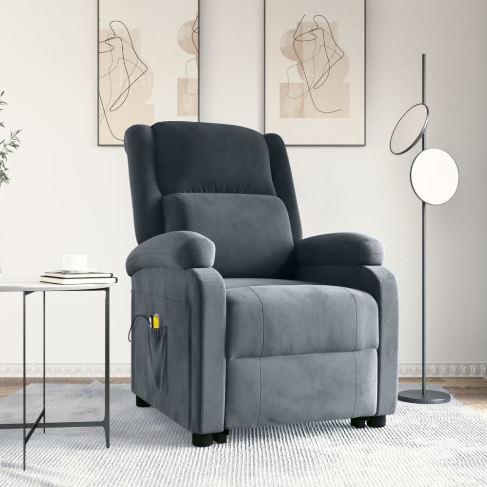 Produktbild för Massagefåtölj med uppresningshjälp mörkgrå sammet