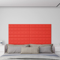 Produktbild för Väggpaneler 12 st röd 90x15 cm konstläder 1,62 m²