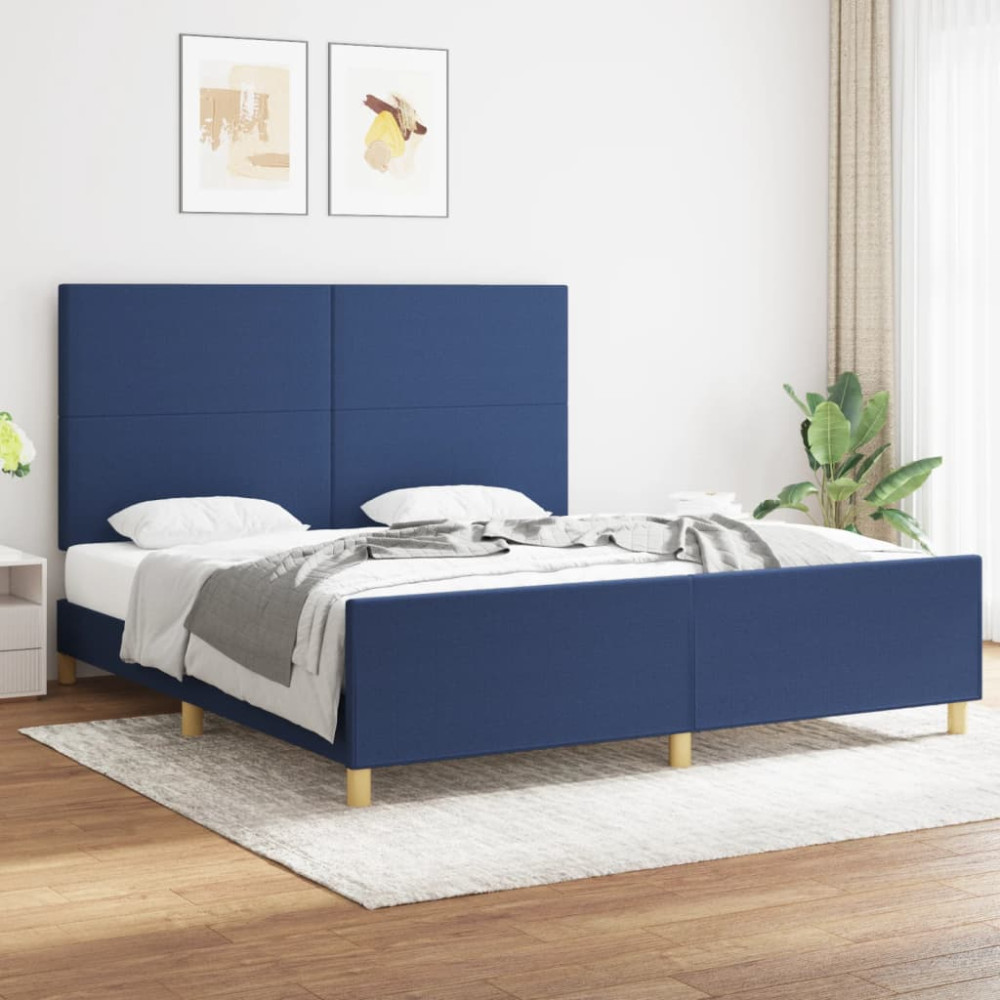 Produktbild för Sängram utan madrass blå 180x200 cm tyg