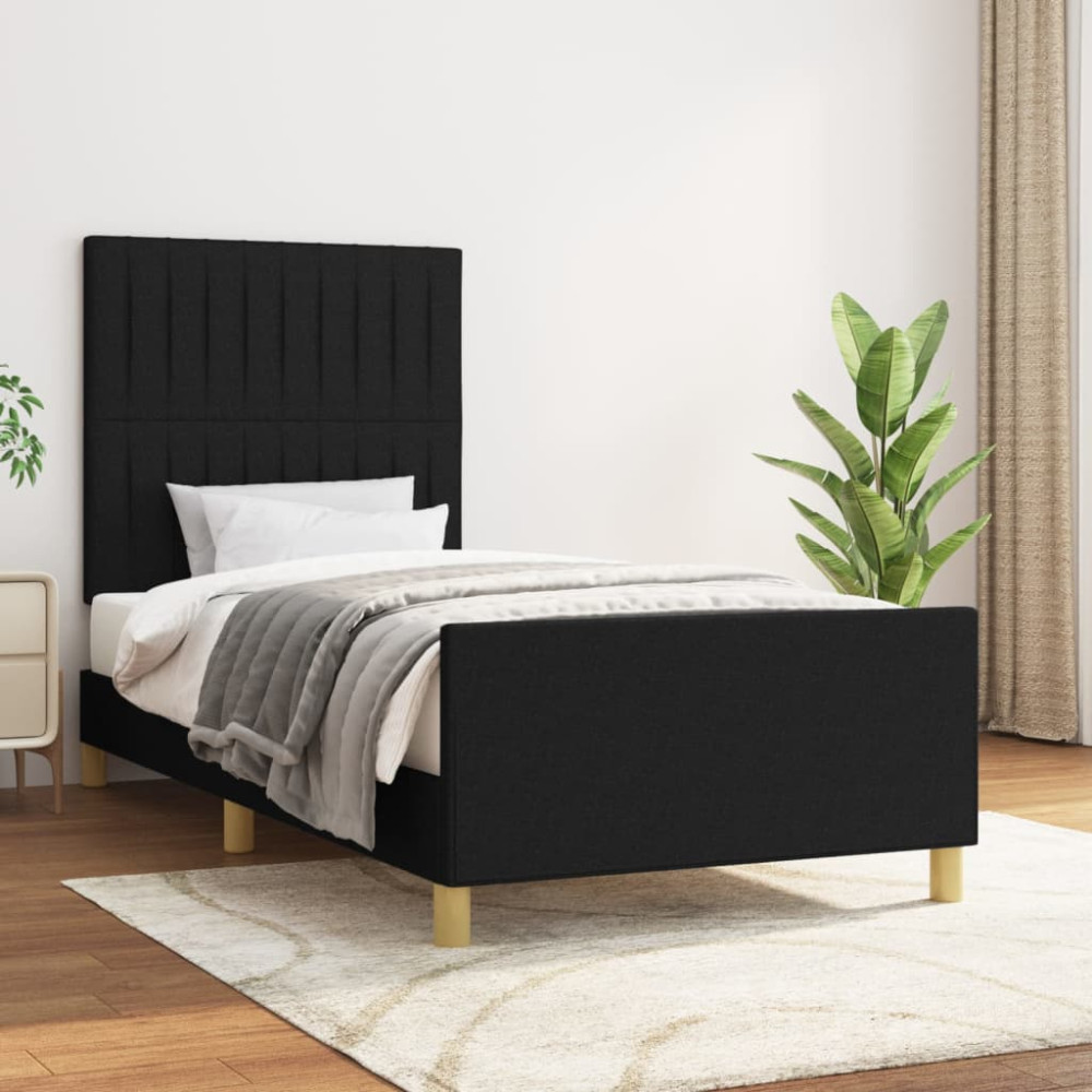 Produktbild för Sängram utan madrass svart 90x190cm tyg