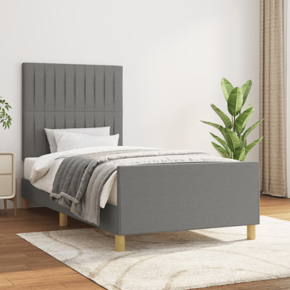 Produktbild för Sängram utan madrass mörkgrå 90x200 cm tyg