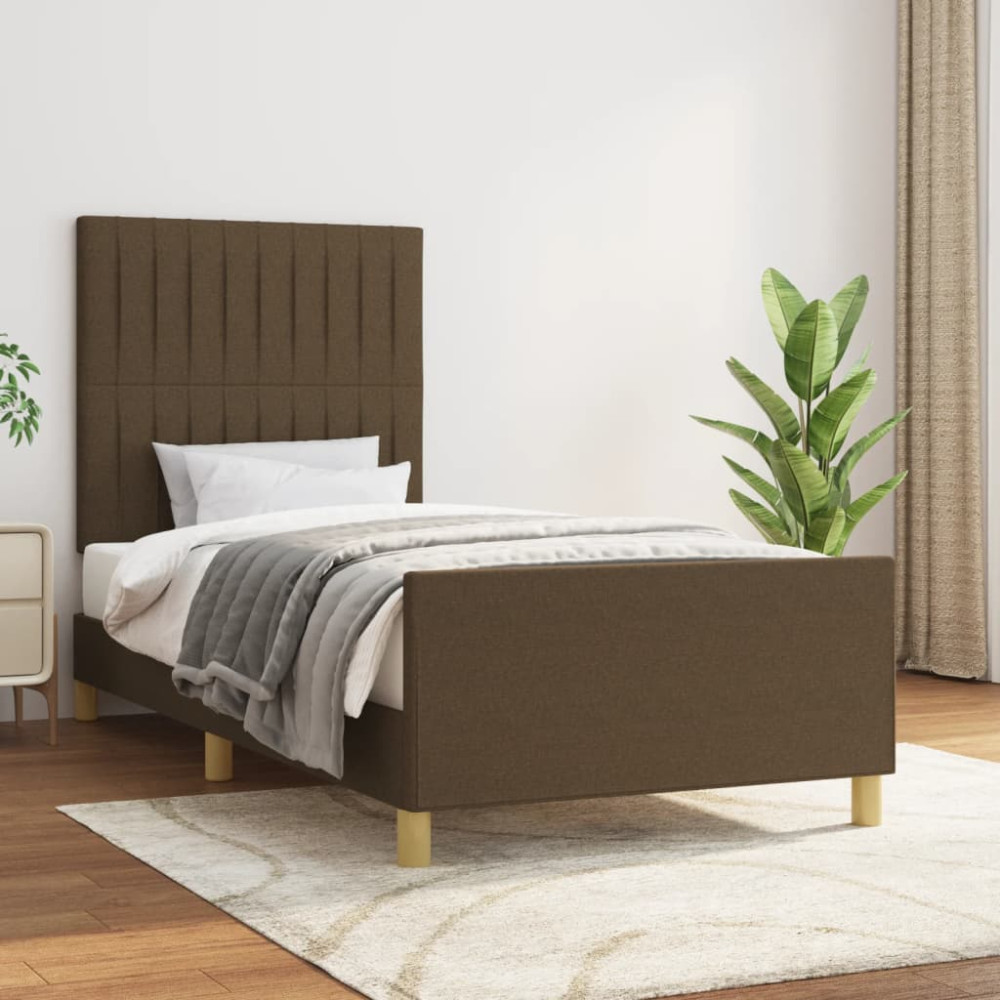 Produktbild för Sängram utan madrass mörkbrun 90x200 cm tyg
