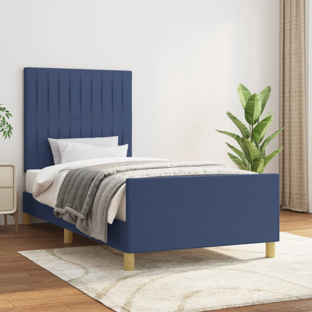Produktbild för Sängram utan madrass blå 90x200cm tyg