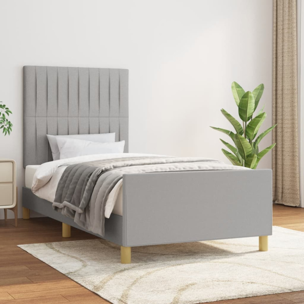 Produktbild för Sängram utan madrass ljusgrå 100x200 cm tyg