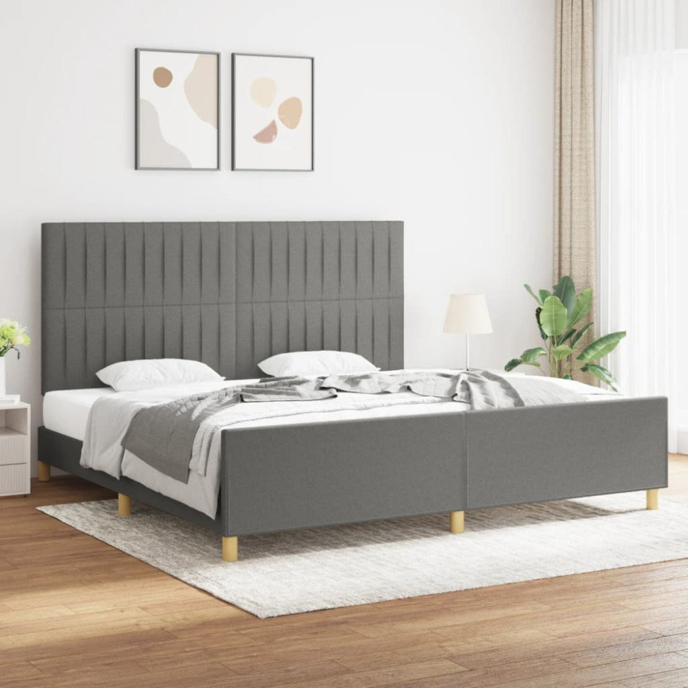 Produktbild för Sängram utan madrass mörkgrå 200x200 cm tyg