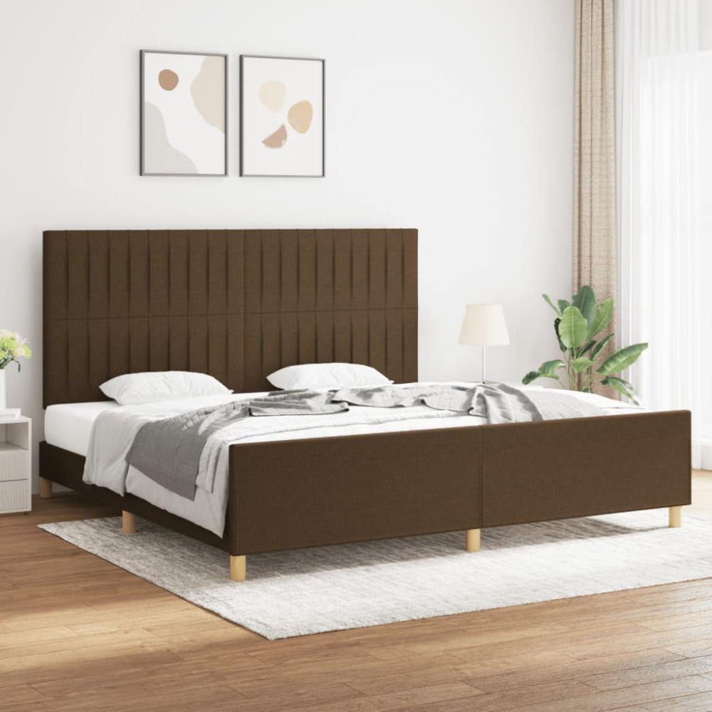 Produktbild för Sängram utan madrass mörkbrun 200x200 cm tyg