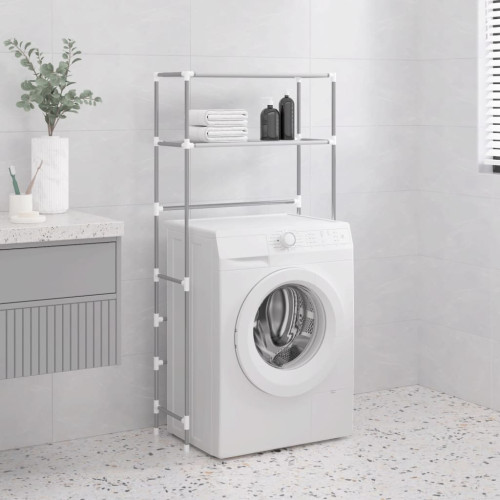 vidaXL Hylla för tvättmaskin med 2 hyllplan grå 69x28x143 cm järn