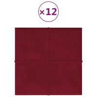 Produktbild för Väggpaneler 12 st vinröd 30x30 cm sammet 1,08 m²