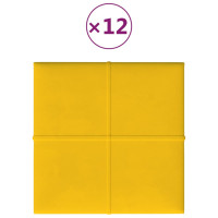 Produktbild för Väggpaneler 12 st gul 30x30 cm sammet 1,08 m²