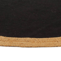 Miniatyr av produktbild för Matta flätad svart och naturlig 120 cm jute och bomull rund