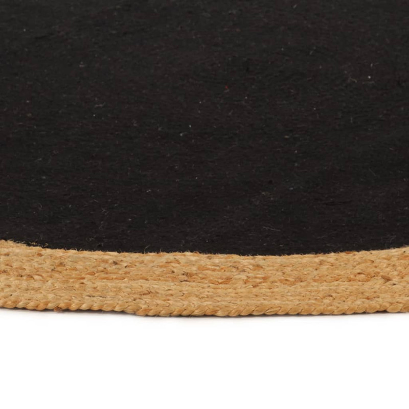 Produktbild för Matta flätad svart och naturlig 120 cm jute och bomull rund