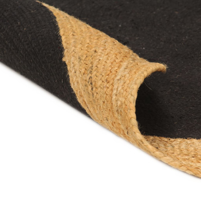 Produktbild för Matta flätad svart och naturlig 120 cm jute och bomull rund