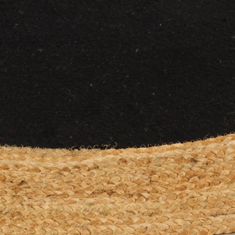 Produktbild för Matta flätad svart och naturlig 180 cm jute och bomull rund