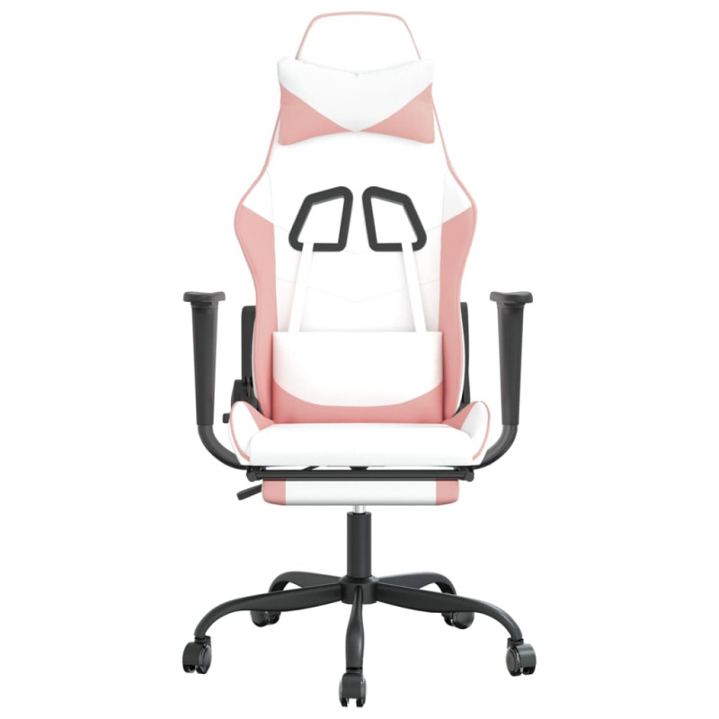 Produktbild för Gamingstol med massage och fotstöd vit och rosa konstläder