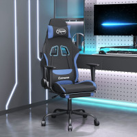 Produktbild för Gamingstol med fotstöd och massage svart och blå tyg