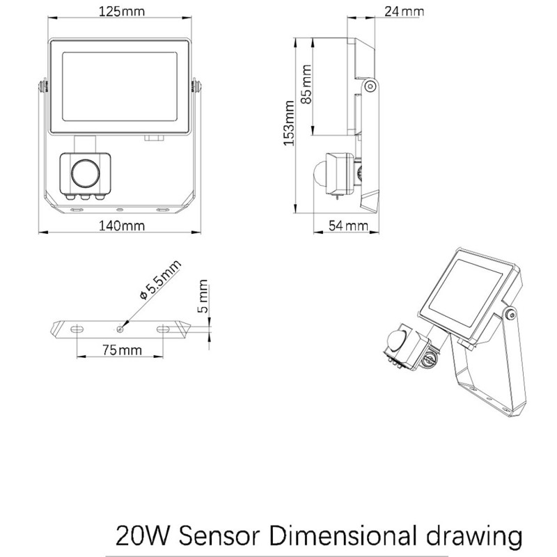 Produktbild för ProjectLine Strålkastare 20W 1800lm Sensor