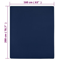 Produktbild för Dra-på-lakan jersey marinblå 160x200 cm bomull