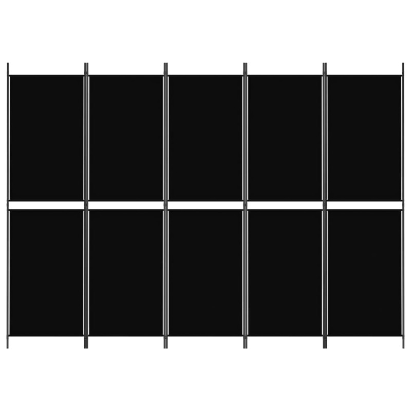Produktbild för Rumsavdelare 5 paneler svart 250x180 cm tyg