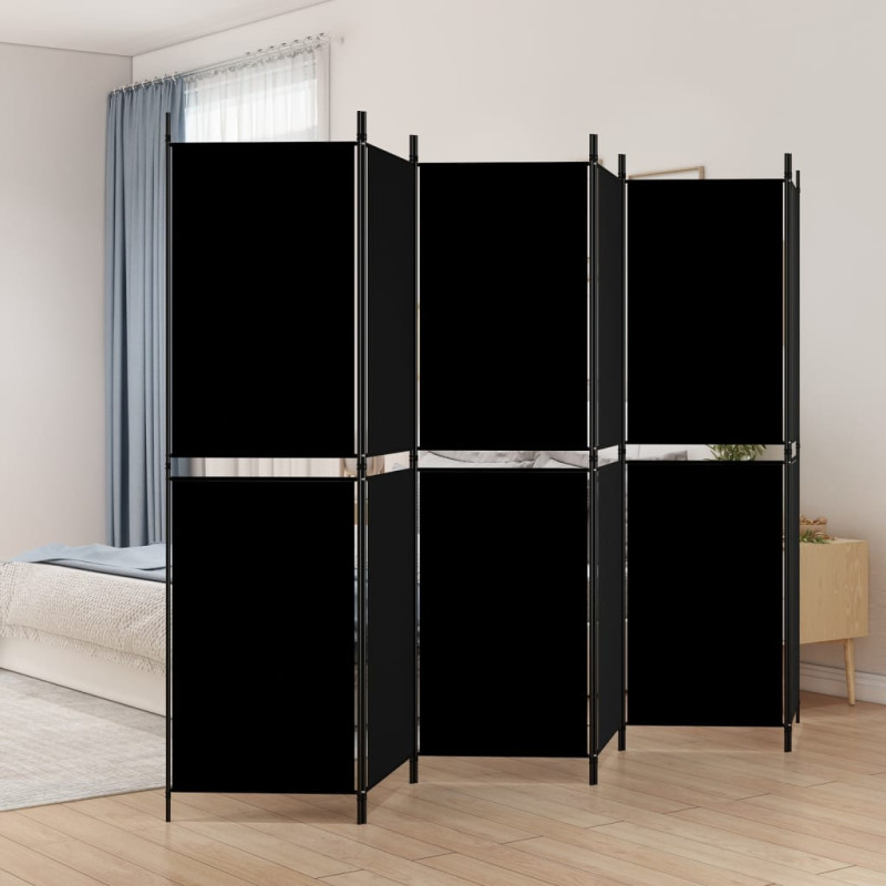 Produktbild för Rumsavdelare 6 paneler svart 300x180 cm tyg