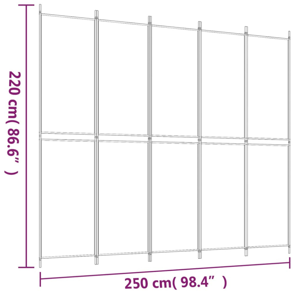 Produktbild för Rumsavdelare 5 paneler vit 250x220 cm tyg