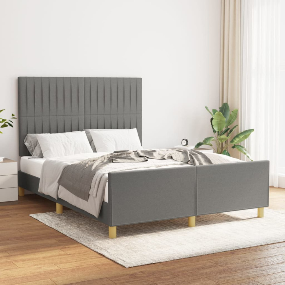 Produktbild för Sängram utan madrass mörkgrå 140x200 cm tyg