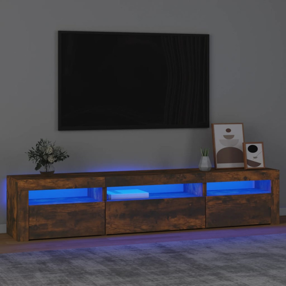 Produktbild för Tv-bänk med LED-belysning Rökfärgad ek 195x35x40 cm