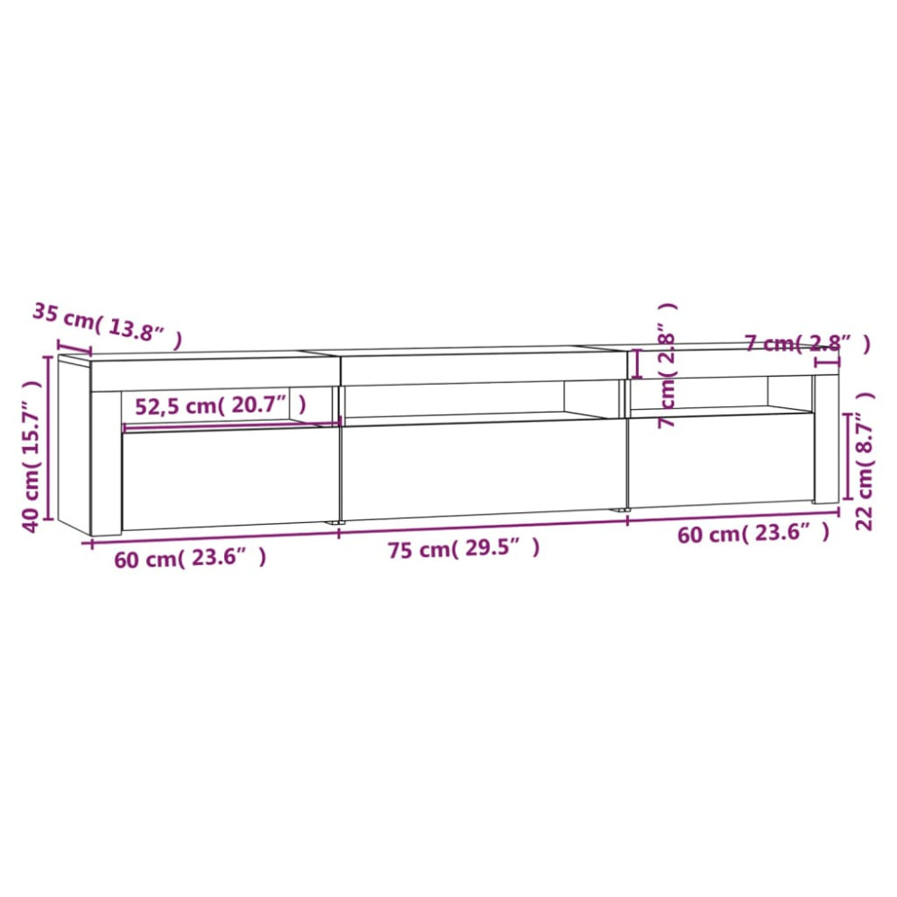 Produktbild för Tv-bänk med LED-belysning Rökfärgad ek 195x35x40 cm