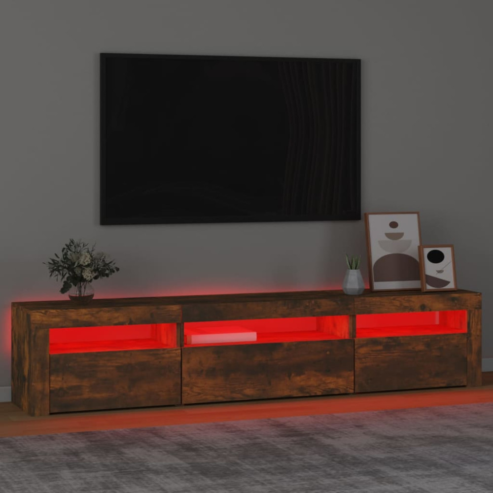 Produktbild för Tv-bänk med LED-belysning Rökfärgad ek 195x35x40 cm