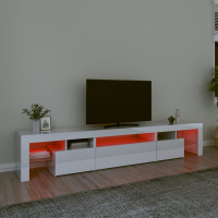 Miniatyr av produktbild för Tv-bänk med LED-belysning vit högglans 215x36,5x40 cm