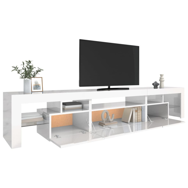 Produktbild för Tv-bänk med LED-belysning vit högglans 215x36,5x40 cm