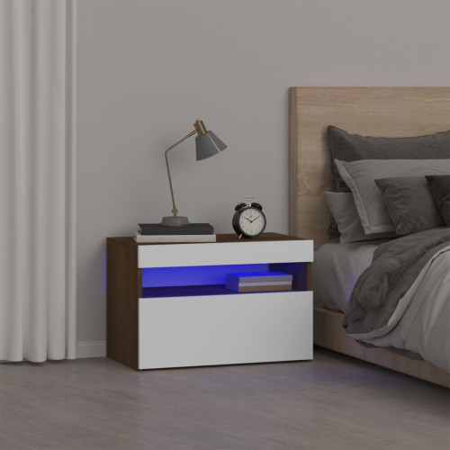 vidaXL Sängbord med LED-belysning brun ek 60x35x40 cm