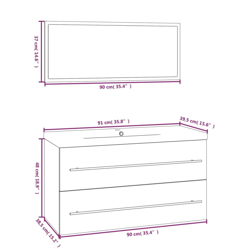 Produktbild för Badrumsmöbler 3 delar vit
