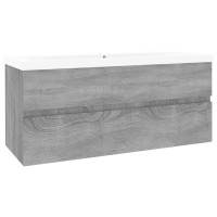Produktbild för Badrumsskåp med inbyggt handfat grå sonoma konstruerat trä