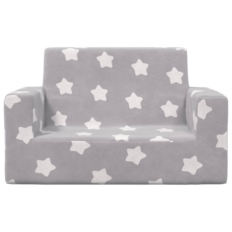 Produktbild för Barnsoffa 2-sits ljusgrå med stjärnor mjuk plysch
